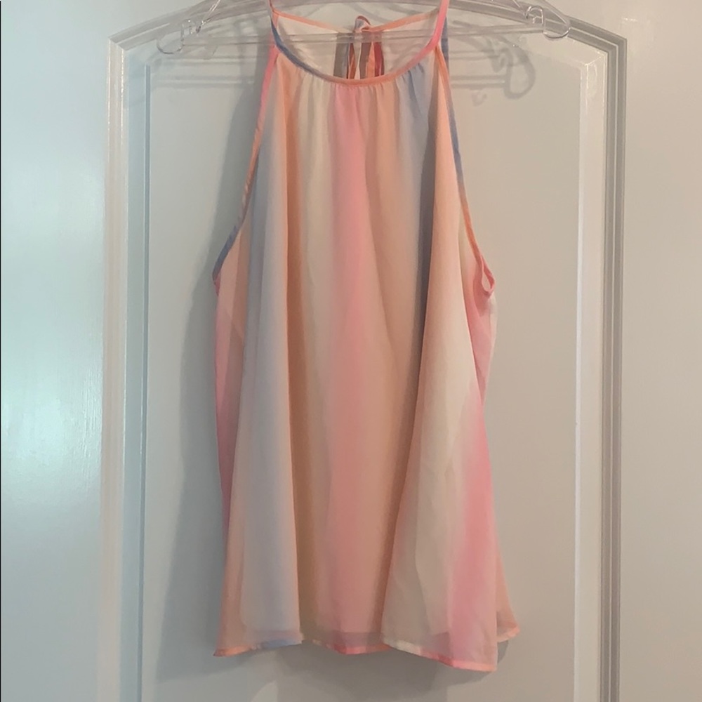 Watercolor High Neck Sleeveless Blouse